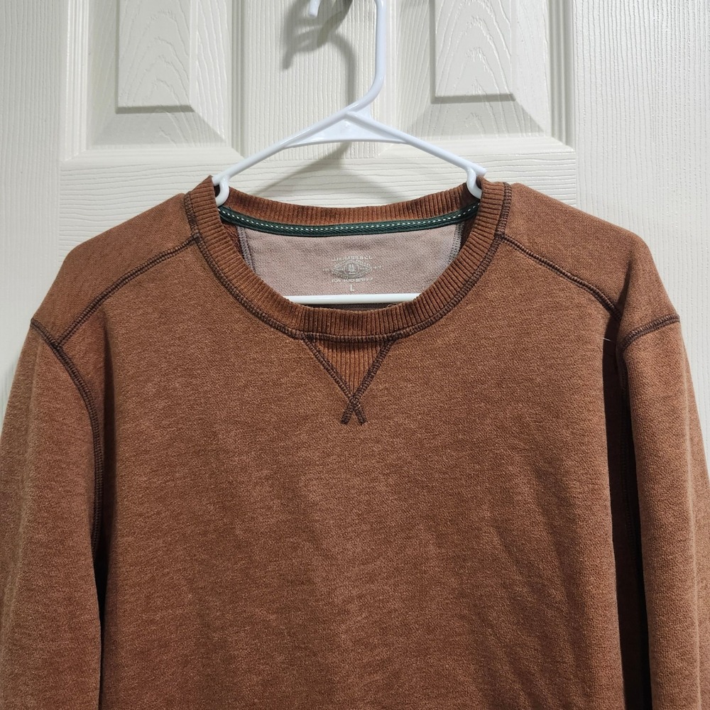 GH Bass & Co Mens Rust Brown Crewneck Sweatshirt Large V-Stitch Pullover - Picture 3 of 8